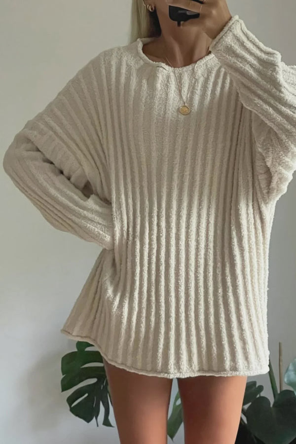 Textured Stripe Knit Tunic Jumper - Coconut
