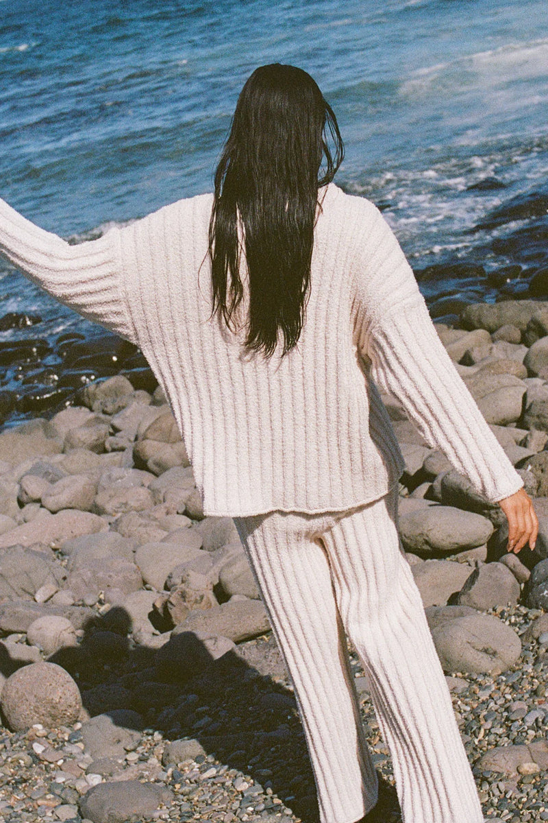 Textured Stripe Knit Tunic Jumper - Coconut