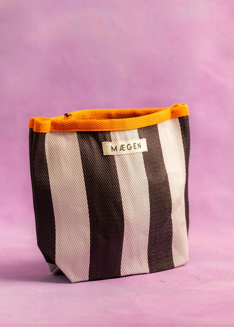 The Striped Pouch in Orange/ White/ Aubergine