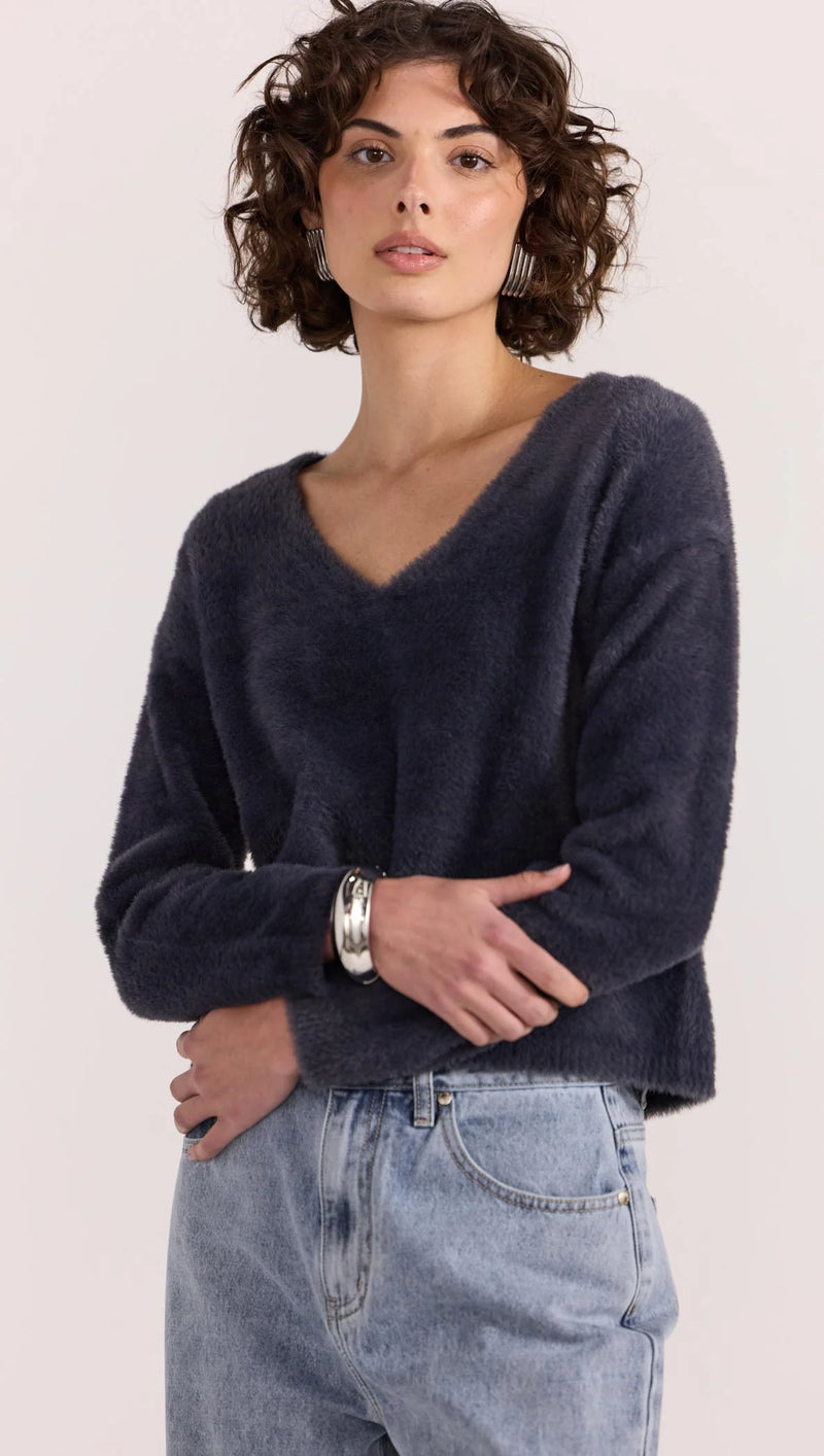 Ember Fluffy Knit Jumper - Slate SLA