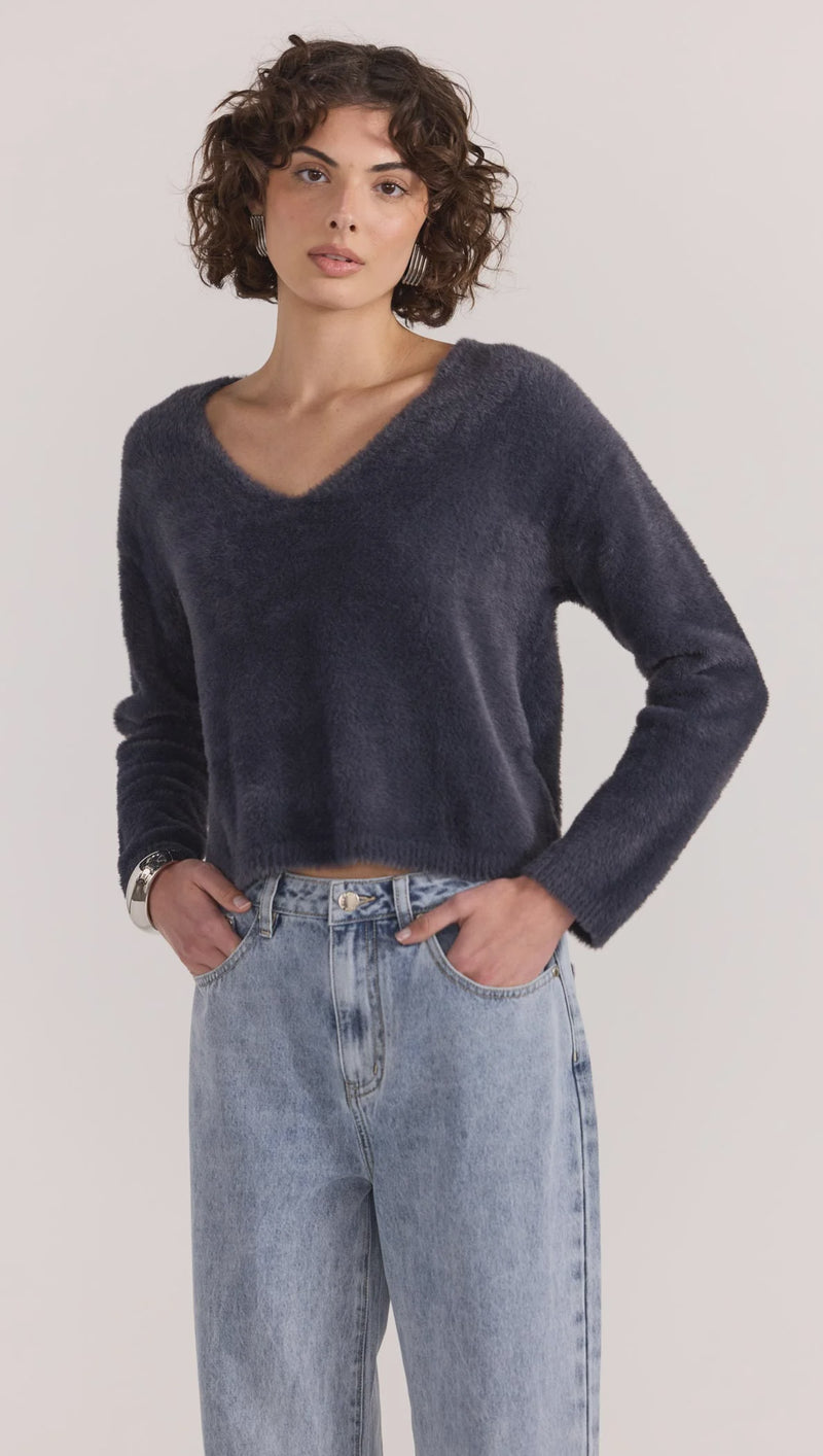 Ember Fluffy Knit Jumper - Slate SLA