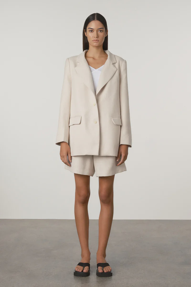 Relaxed Tailored Twill Blazer-Husk