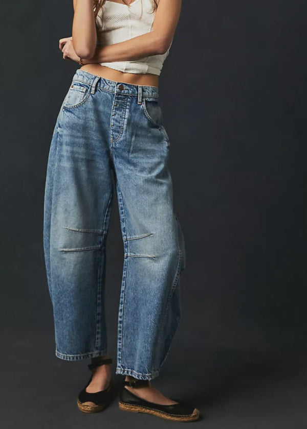 Free People Good Luck Mid Rise Barrel Jean Ultra Light Beam available at Guanabana Boutique Darby Street, Newcastle. 
