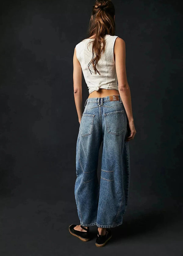 Free People Good Luck Mid Rise Barrel Jean Ultra Light Beam available at Guanabana Boutique Darby Street, Newcastle. 