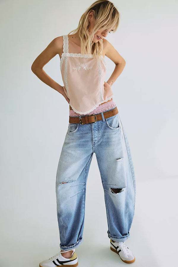 Good Luck MidRise Barrel Jeans-Barnyard Blue