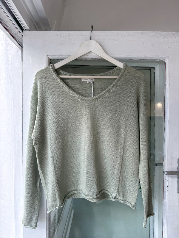 Scoop Neck Spring Knit - Sage