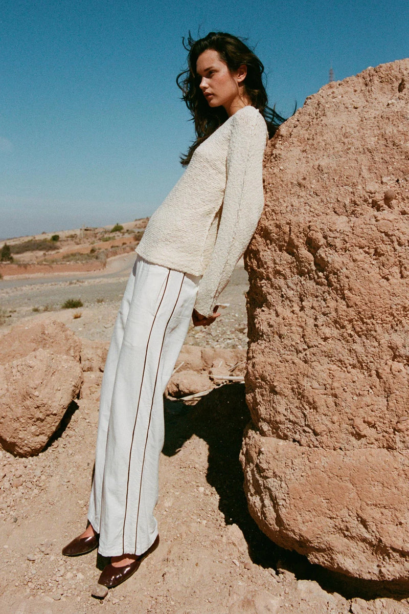 Kaia Linen Straight Pants -Bone