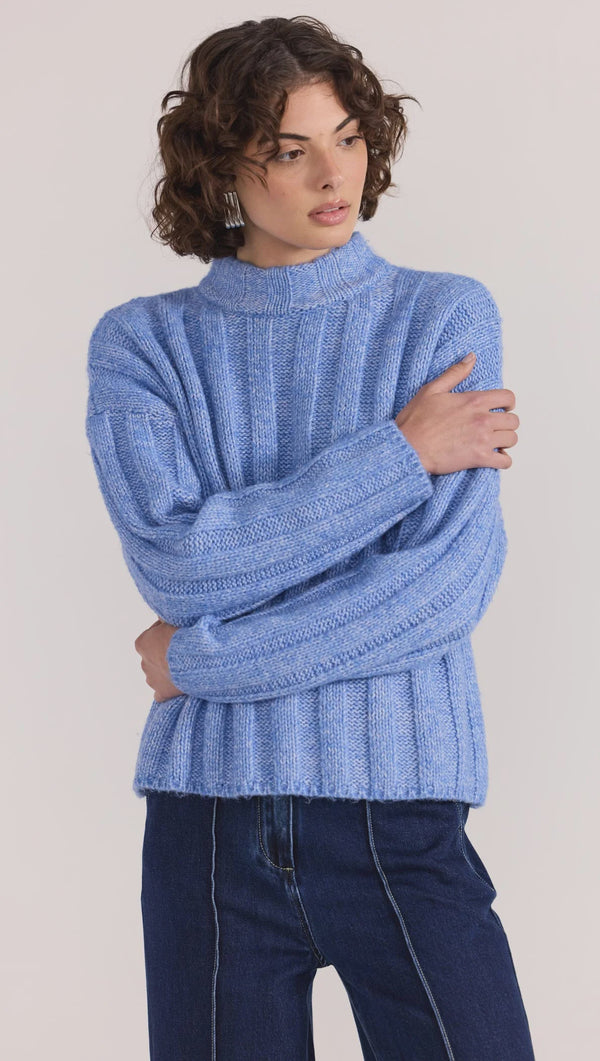 Macy Cozy Rib Jumper - Blue Marle