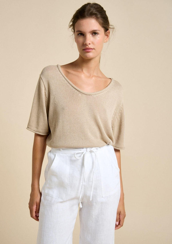 Scoop Neck tee- Beige