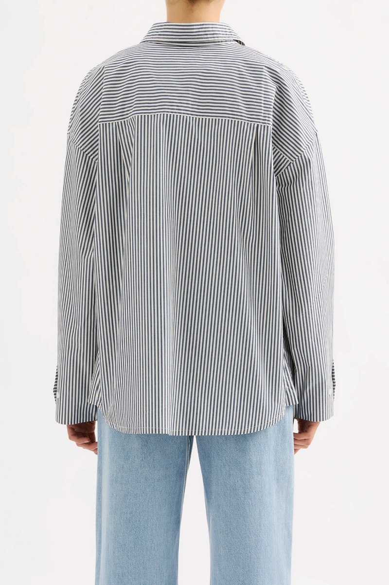 Organic Poplin Shirt - Navy Stripe