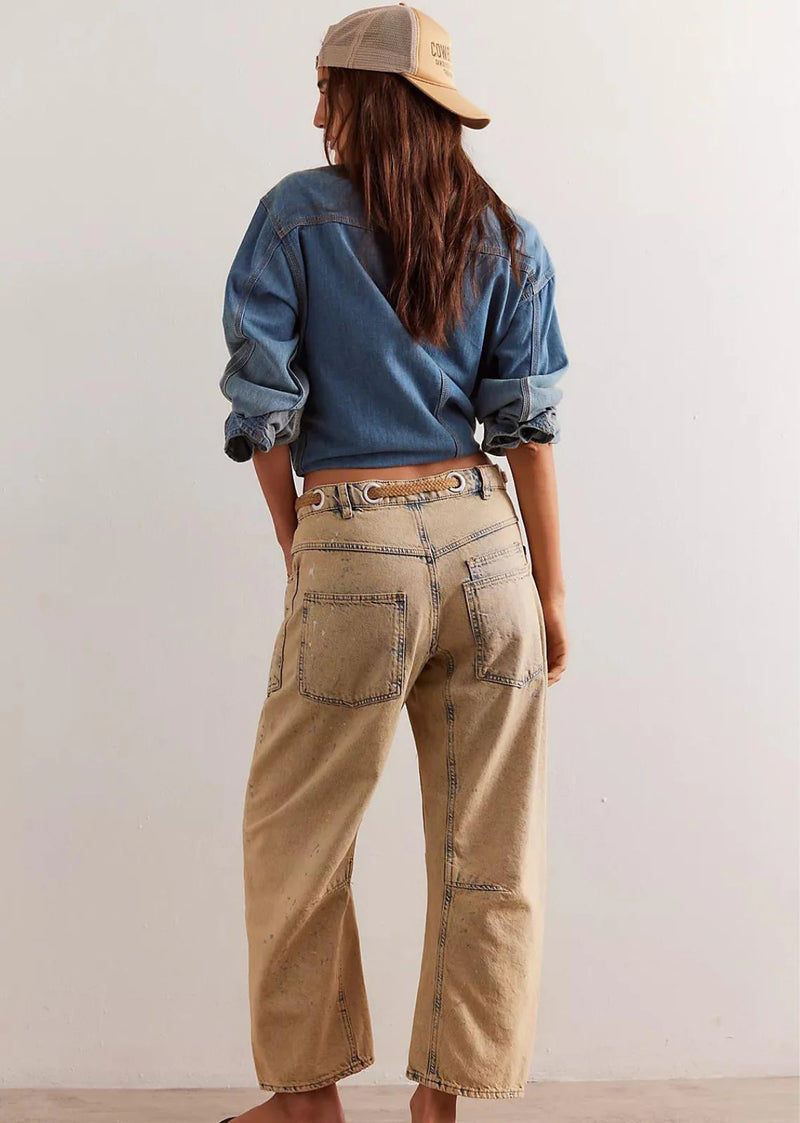 Moxie Pull On Barrel Jeans - Cowboy