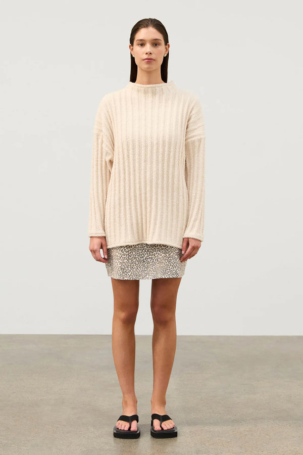 Textured Stripe Knit Tunic Jumper - Coconut