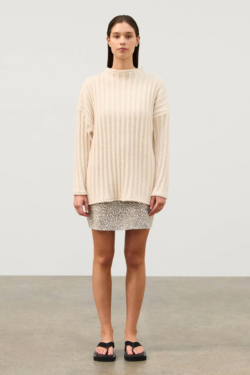 Textured Stripe Knit Tunic Jumper - Coconut