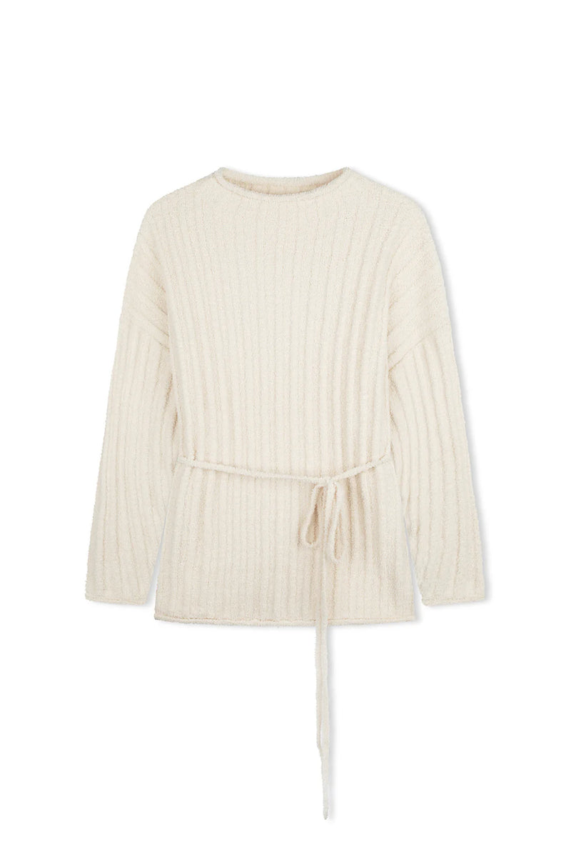 Textured Stripe Knit Tunic Jumper - Coconut