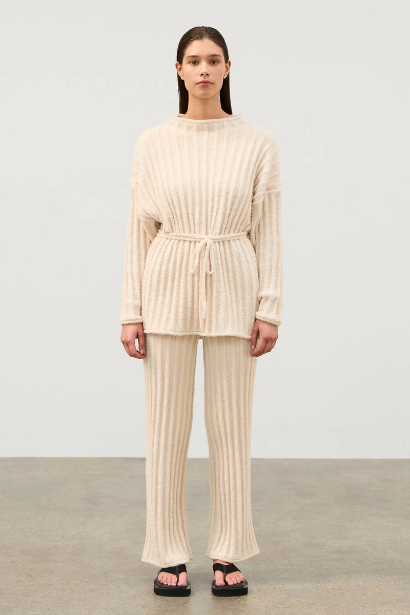 Textured Stripe Knit Tunic Jumper - Coconut