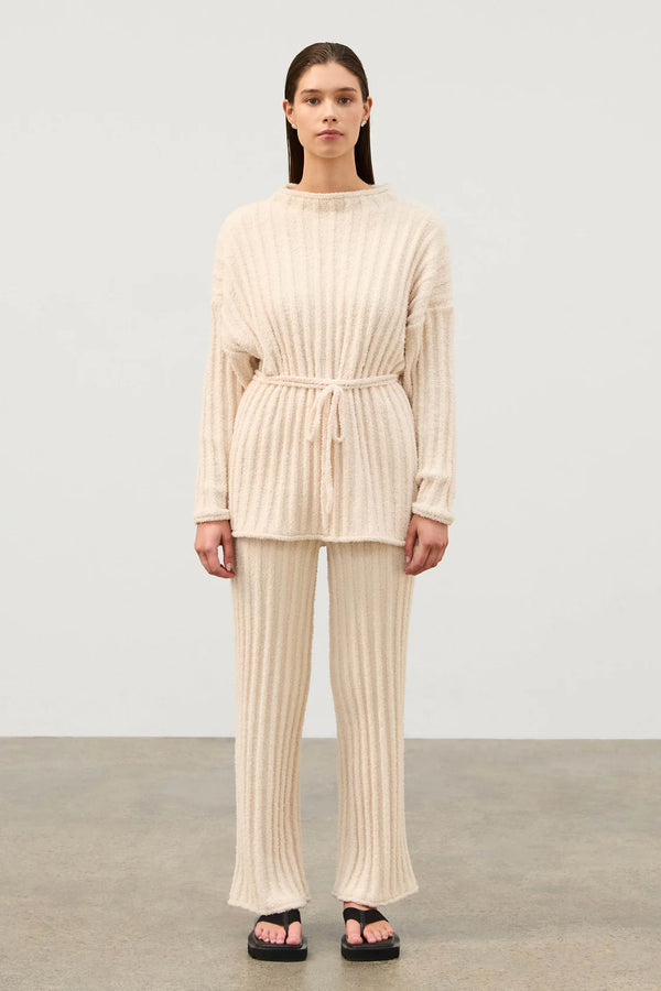 Textured Stripe Knit Pant - Coconut