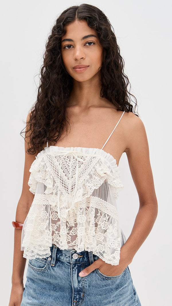 Sofia Embroidered Tank - Ivory