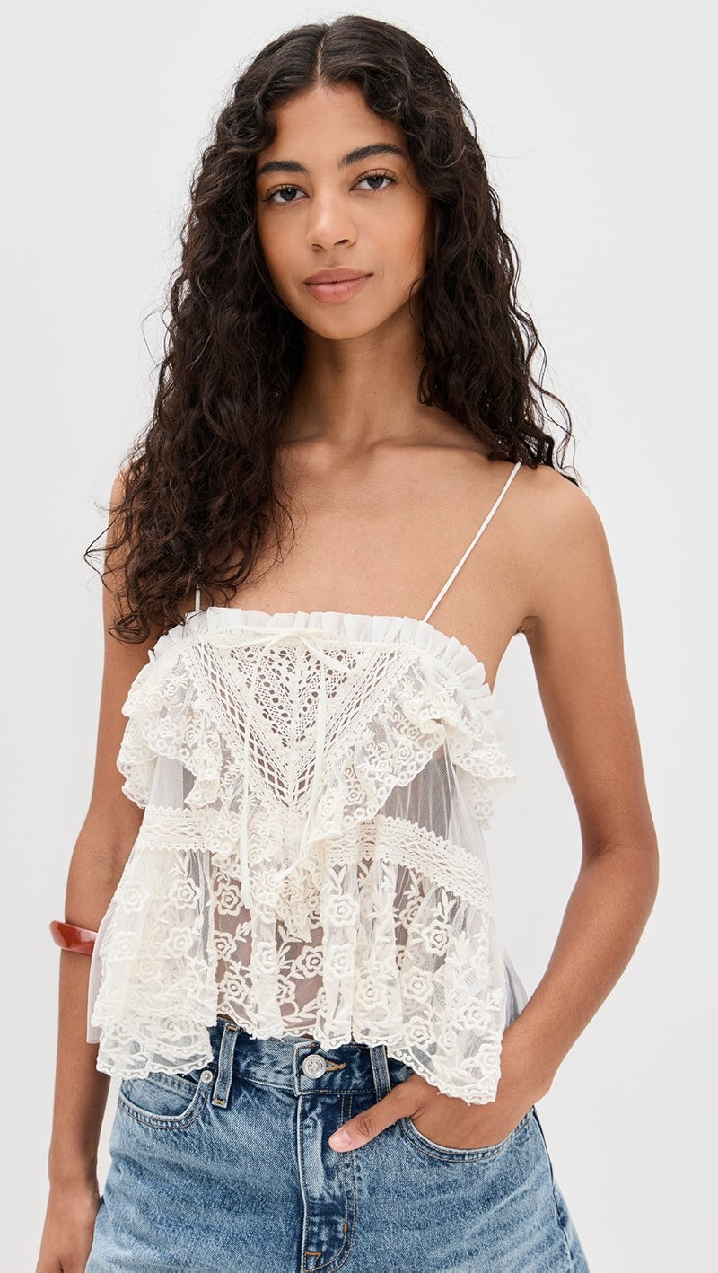 Sofia Embroidered Tank - Ivory