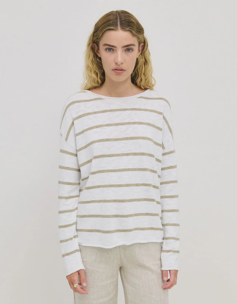Minnie Knit Top - White/Khaki Stripe