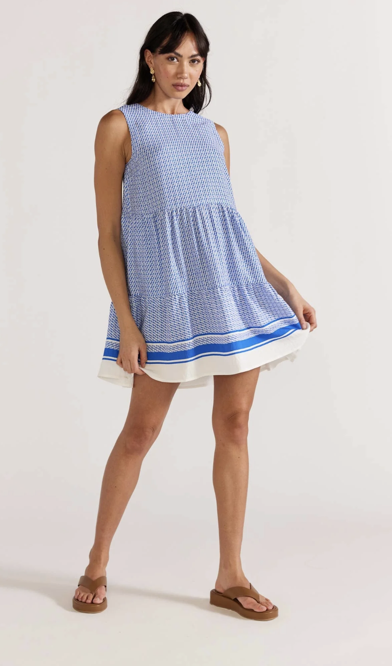 Azure Tiered Mini Dress - Blue / White