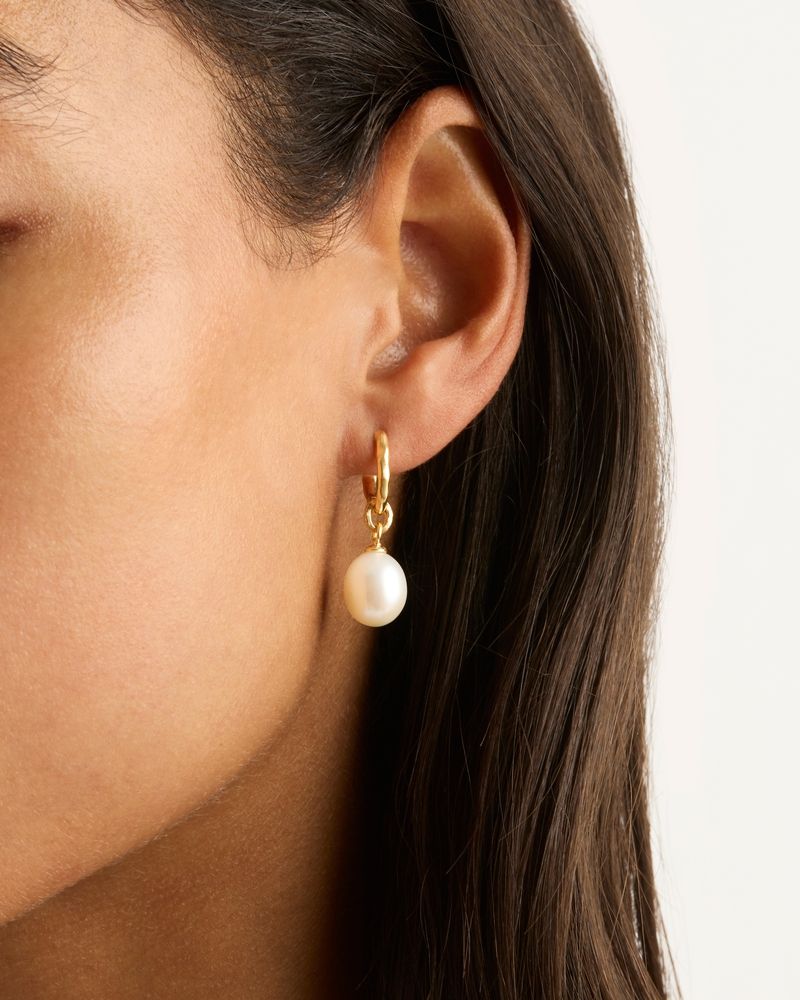 Embrace Stillness Pearl Hoops - Gold