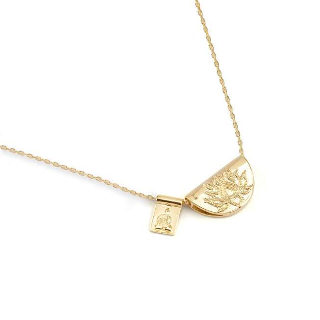 Gold Lotus and Little Buddha Short Necklace