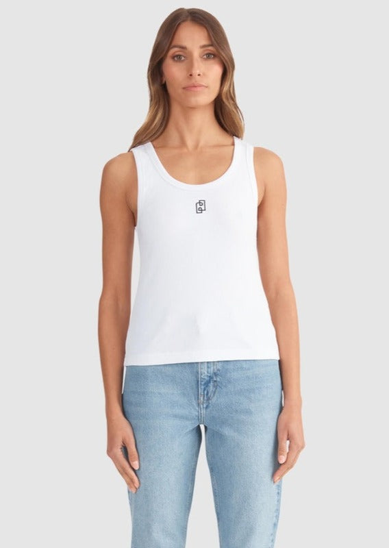 Kendall Monogram Tank - White