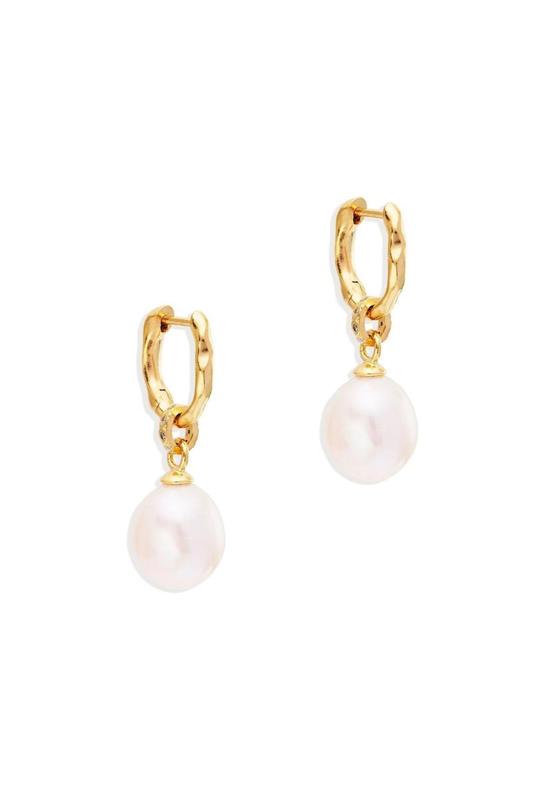 Embrace Stillness Pearl Hoops - Gold